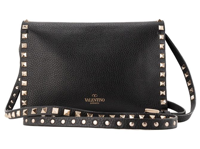Valentino Garavani VALENTINO - Borsa a tracolla Rockstud Valentino in pelle grana grossa nera e borchie dorate Nero - vista 3
