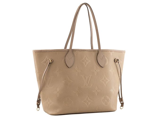 LOUIS VUITTON - Borsa tote Neverfull MM Louis Vuitton in pelle empreinte taupe Beige - vista 3