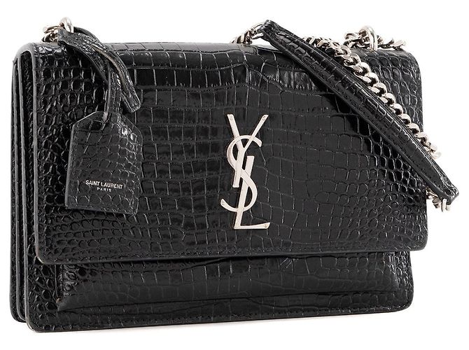 Autre Marque SAINT LAURENT - Borsa a tracolla Saint Laurent Sunset in pelle goffrata effetto coccodrillo nero - vista 2