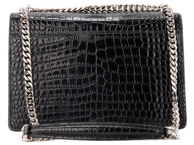 Autre Marque SAINT LAURENT - Borsa a tracolla Saint Laurent Sunset in pelle goffrata effetto coccodrillo nero - vista 3