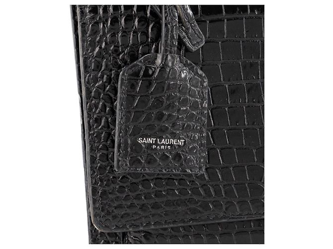 Autre Marque SAINT LAURENT - Borsa a tracolla Saint Laurent Sunset in pelle goffrata effetto coccodrillo nero - vista 5