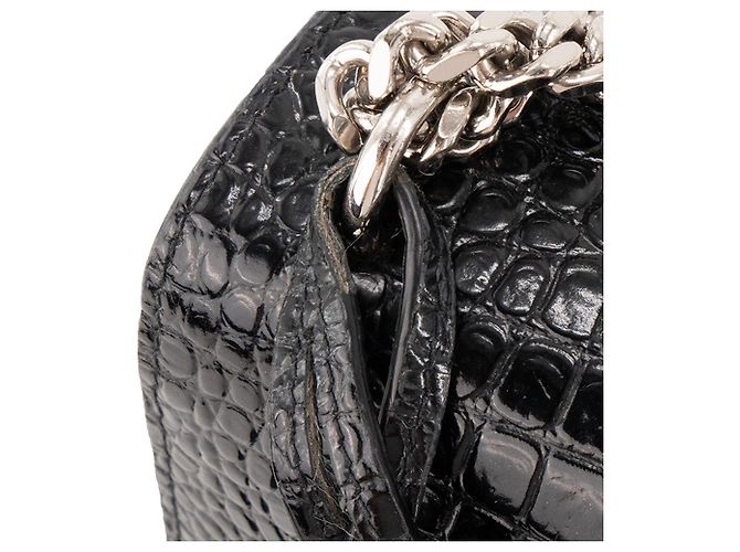 Autre Marque SAINT LAURENT - Borsa a tracolla Saint Laurent Sunset in pelle goffrata effetto coccodrillo nero - vista 7