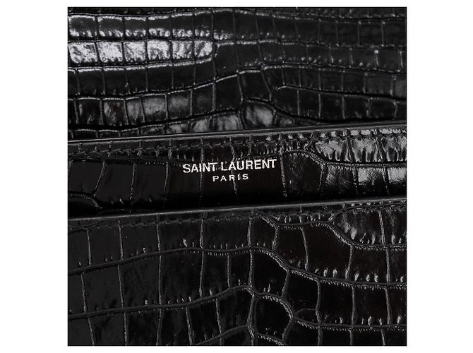 Autre Marque SAINT LAURENT - Borsa a tracolla Saint Laurent Sunset in pelle goffrata effetto coccodrillo nero - vista 9