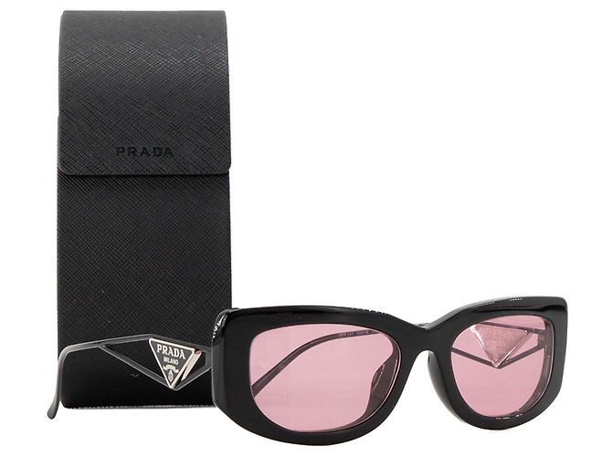 PRADA - Occhiali da sole PR 14YS Logo Prada in acetato e metallo nero e rosa - vista 7