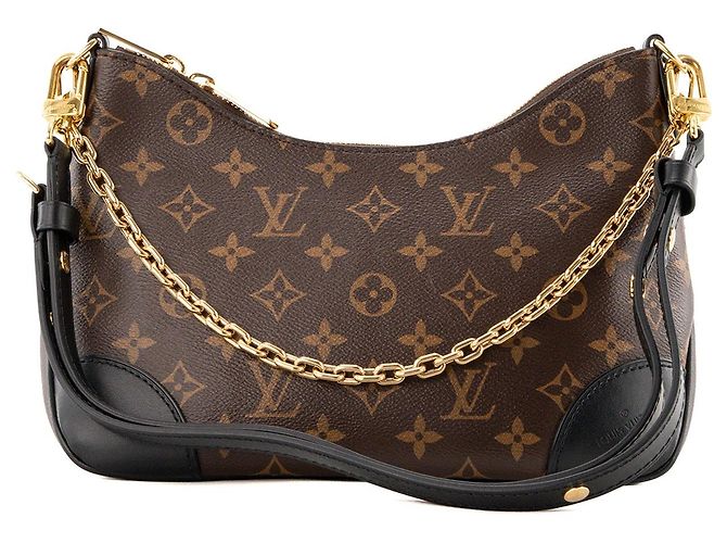 LOUIS VUITTON - Borsa a tracolla Louis Vuitton Boulogne PM in canvas monogram e pelle nera Marrone - vista 3