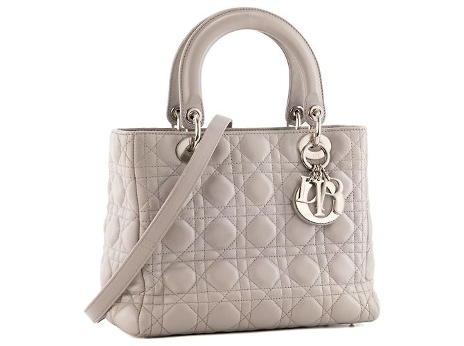 Autre Marque DIOR - borsa a mano Lady Dior medium in pelle cannage grigia Grigio - vista 2