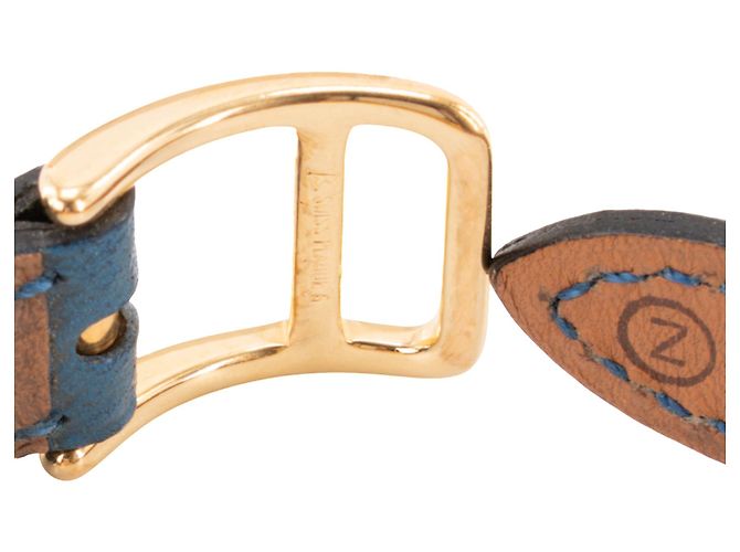 HERMÈS - Relógio Kelly Hermès em banho de ouro e couro grão azul - vista 5