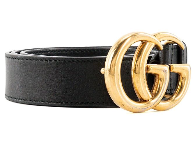 GUCCI - Gucci Marmont Gürtel aus glattem schwarzem Leder (T85) - Ansicht 2