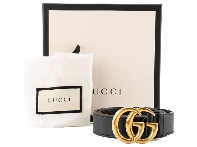 GUCCI - Gucci Marmont Gürtel aus glattem schwarzem Leder (T85) - Ansicht 6