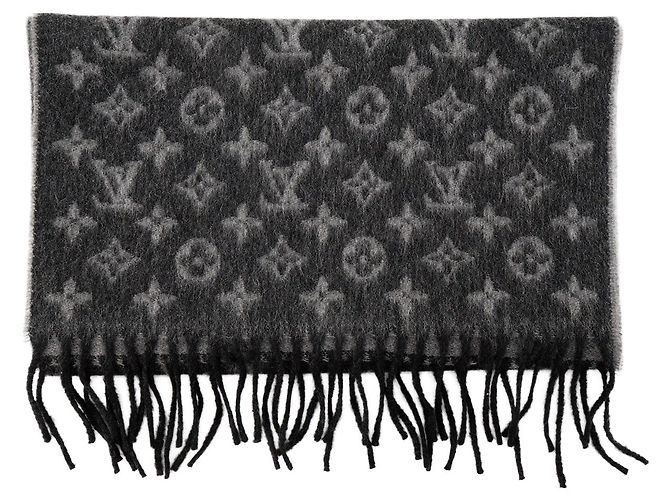 LOUIS VUITTON - Sciarpa Monogram Gradient Louis Vuitton in cashmere e lana nera e grigia Grigio - vista 2