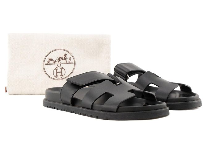 HERMÈS - Sandali Chypre Hermès in pelle liscia nera (T36) Nero - vista 7
