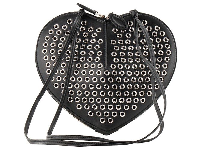 ALAÏA - Borsa a tracolla Le Coeur Alaïa in pelle liscia nera e occhielli argentati Nero - vista 3