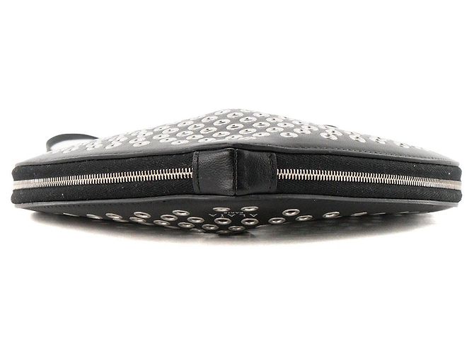 ALAÏA - Borsa a tracolla Le Coeur Alaïa in pelle liscia nera e occhielli argentati Nero - vista 4
