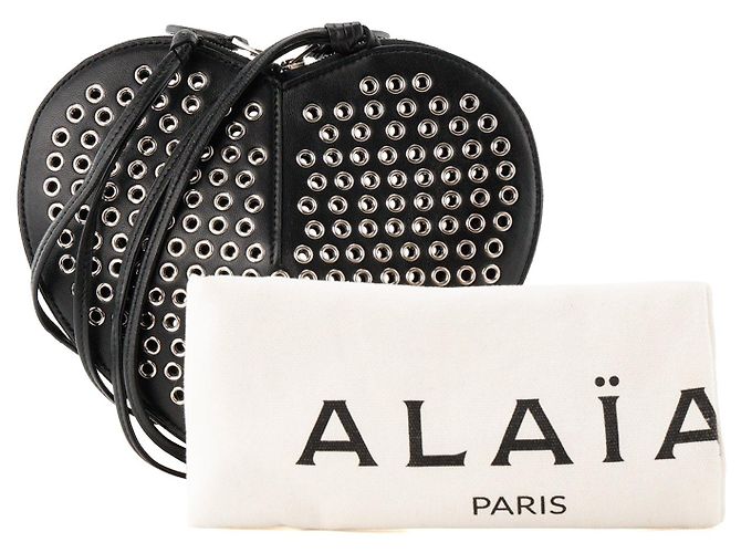 ALAÏA - Borsa a tracolla Le Coeur Alaïa in pelle liscia nera e occhielli argentati Nero - vista 8