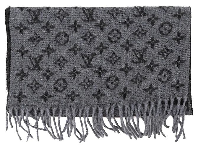 LOUIS VUITTON - Cachecol Louis Vuitton em cashmere e lã preta e cinza Preto - vista 2
