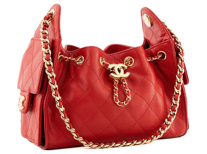 CHANEL - Borsa a tracolla Chanel 25 mini in pelle caviar rossa Rosso - vista 2