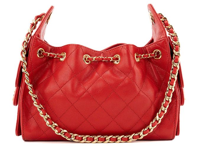CHANEL - Borsa a tracolla Chanel 25 mini in pelle caviar rossa Rosso - vista 3
