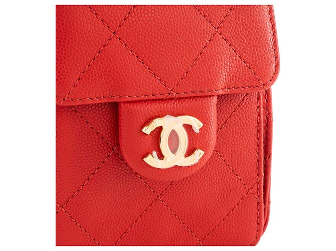 CHANEL - Borsa a tracolla Chanel 25 mini in pelle caviar rossa Rosso - vista 5