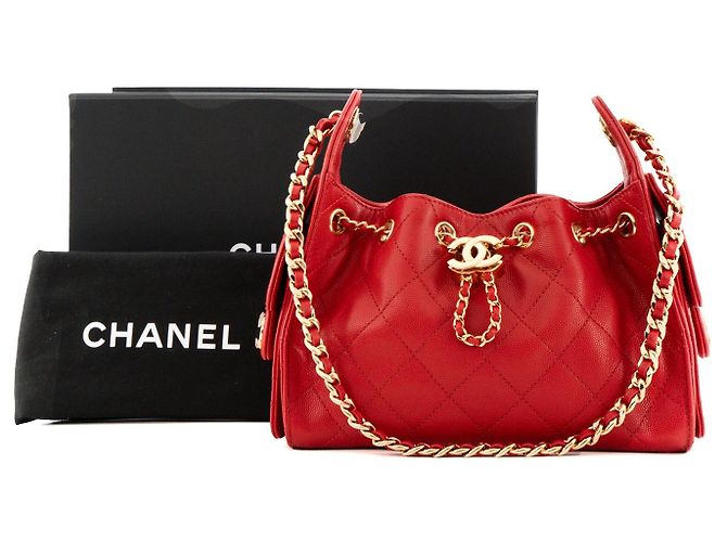 CHANEL - Borsa a tracolla Chanel 25 mini in pelle caviar rossa Rosso - vista 9