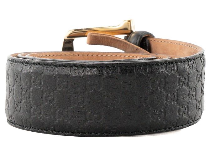 GUCCI - Gucci-Gürtel aus schwarzem Leder mit Monogramm-Prägung (T90) - Ansicht 3