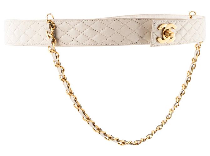 CHANEL - Vintage weißer gesteppter Leder CC Chanel Gürtel (T65) - Ansicht 2