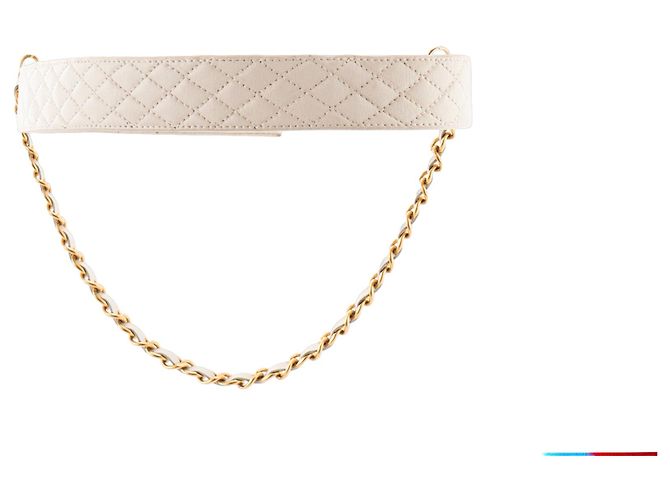 CHANEL - Vintage weißer gesteppter Leder CC Chanel Gürtel (T65) - Ansicht 3