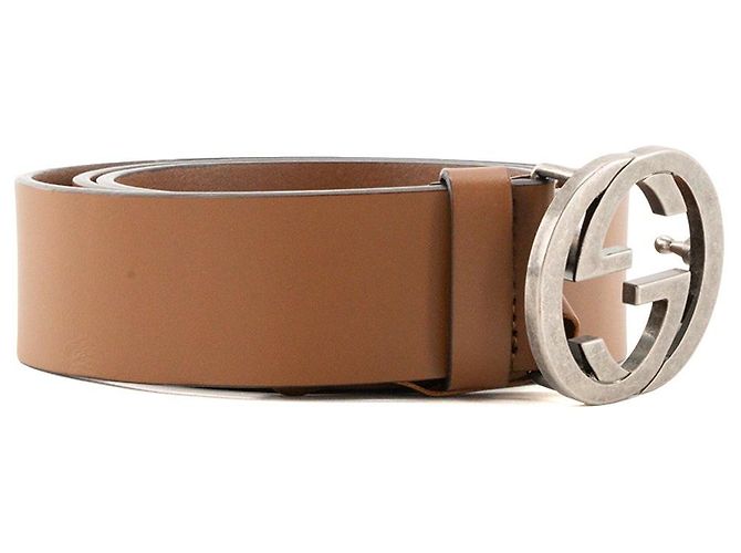 GUCCI - Cinturón Interlocking Gucci de piel lisa marrón (T90) Castaño - vista 2