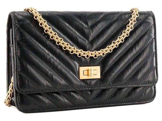 CHANEL - Borsa a tracolla Wallet On Chain 2.55 in pelle chevron stropicciata nera Nero - vista 2