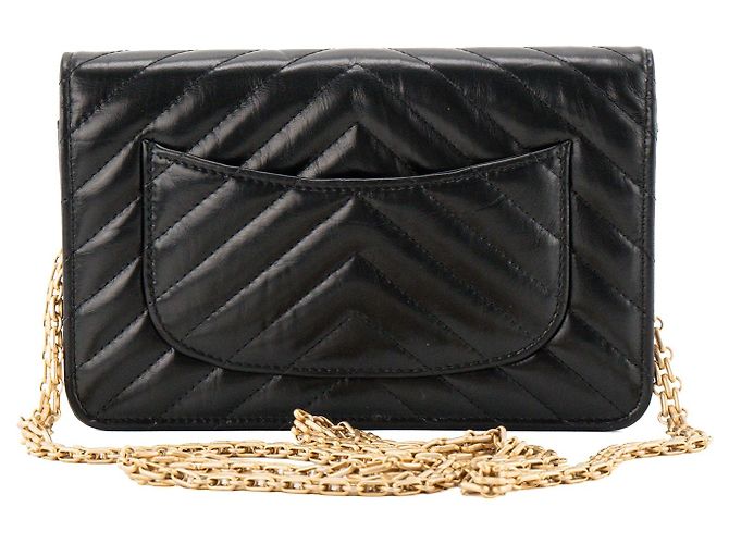 CHANEL - Borsa a tracolla Wallet On Chain 2.55 in pelle chevron stropicciata nera Nero - vista 3
