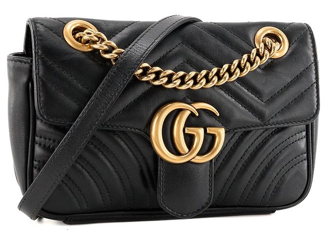 GUCCI - Borsa a tracolla GG Marmont small Gucci in pelle liscia nera Nero - vista 2