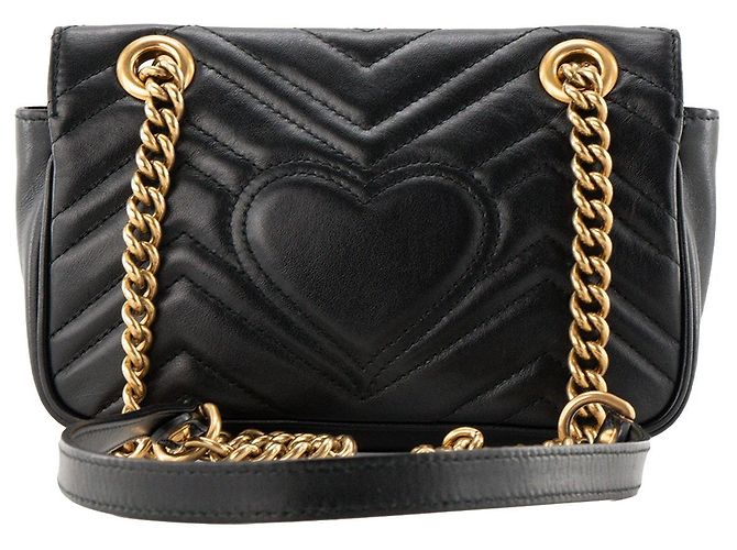 GUCCI - Borsa a tracolla GG Marmont small Gucci in pelle liscia nera Nero - vista 3