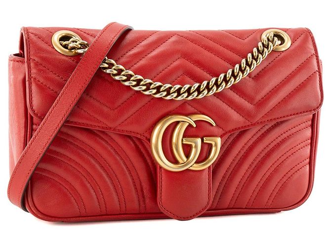 GUCCI - Borsa a tracolla GG Marmont medium Gucci in pelle chevron rossa Rosso - vista 2