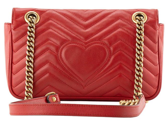 GUCCI - Borsa a tracolla GG Marmont medium Gucci in pelle chevron rossa Rosso - vista 3
