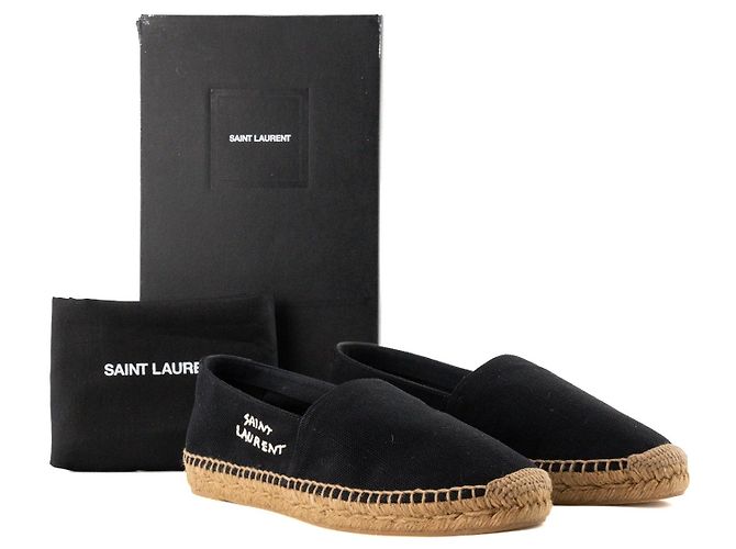 Autre Marque SAINT LAURENT - Espadrillas Saint Laurent in tela nera e rafia (T41) Nero - vista 8