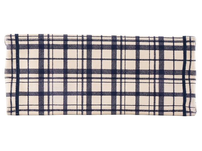 Autre Marque DIOR - Borsa Book Tote grande Dior in tela tartan blu navy e bianca - vista 4