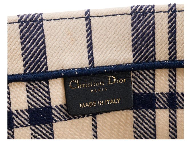 Autre Marque DIOR - Borsa Book Tote grande Dior in tela tartan blu navy e bianca - vista 9