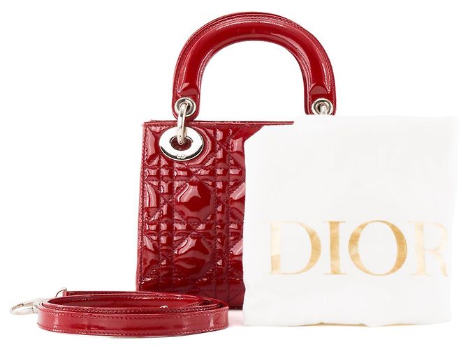 Autre Marque DIOR - Borsa a tracolla Lady Dior mini in pelle laccata rossa Rosso - vista 11
