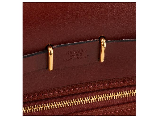 HERMÈS - Borsa a tracolla Herbag Mini Hermès in pelle liscia e tela rossa H Bordò - vista 5