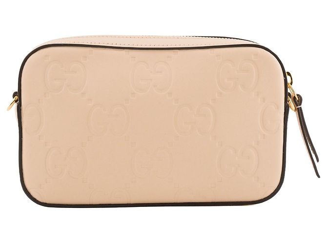 GUCCI - Borsa a tracolla Gilbert Gucci in pelle goffrata beige - vista 3