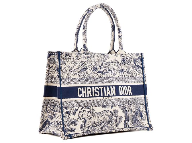 Autre Marque DIOR - Borsa cabas Book Tote medium in toile de jouy blu navy e bianca - vista 2