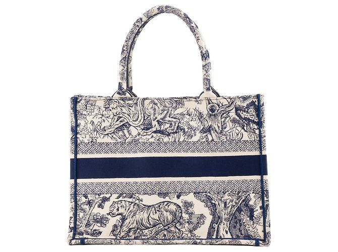 Autre Marque DIOR - Borsa cabas Book Tote medium in toile de jouy blu navy e bianca - vista 3