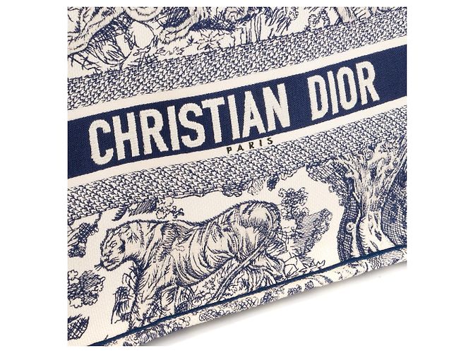 Autre Marque DIOR - Borsa cabas Book Tote medium in toile de jouy blu navy e bianca - vista 6