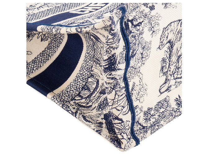 Autre Marque DIOR - Borsa cabas Book Tote medium in toile de jouy blu navy e bianca - vista 7