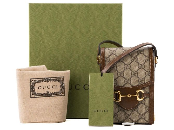 GUCCI - Borsa a tracolla Gucci Horsebit 1955 verticale in tela monogram beige e marrone - vista 10