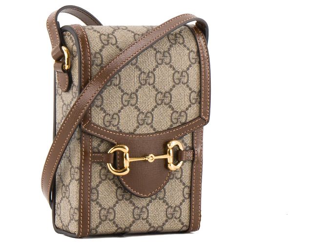 GUCCI - Borsa a tracolla Gucci Horsebit 1955 verticale in tela monogram beige e marrone - vista 2