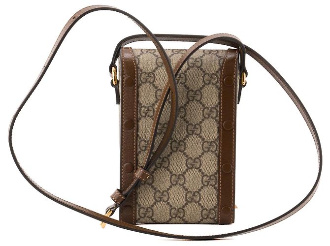 GUCCI - Borsa a tracolla Gucci Horsebit 1955 verticale in tela monogram beige e marrone - vista 3