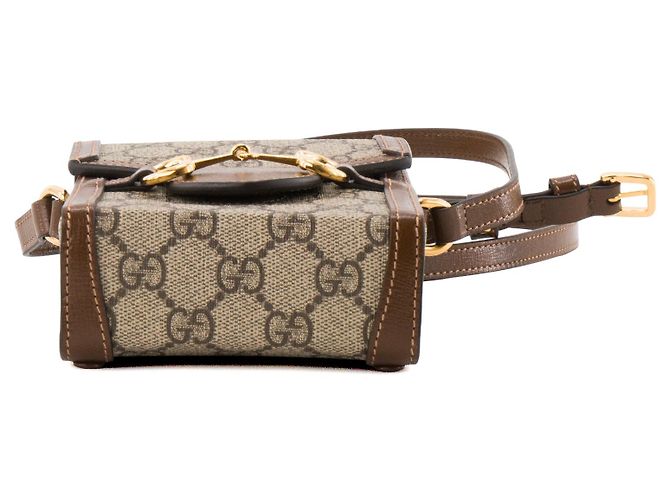GUCCI - Borsa a tracolla Gucci Horsebit 1955 verticale in tela monogram beige e marrone - vista 4