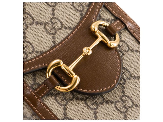 GUCCI - Borsa a tracolla Gucci Horsebit 1955 verticale in tela monogram beige e marrone - vista 5