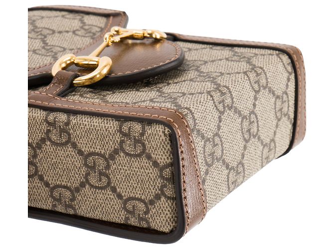 GUCCI - Borsa a tracolla Gucci Horsebit 1955 verticale in tela monogram beige e marrone - vista 6