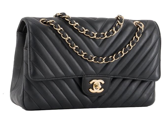 CHANEL - Borsa a mano Classique/Timeless 11.12 Chanel in pelle liscia chevron nera Nero - vista 2